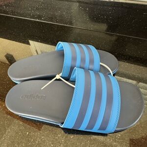 Adidas Adilette Comfort Slides in Blue and Gray